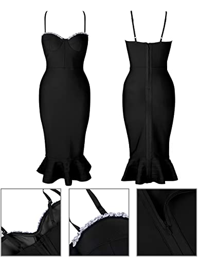 UONBOX Women's Mermaid Sleeveless Rhinestone Bodycon Dress Party Club Midi Bandage Dress4