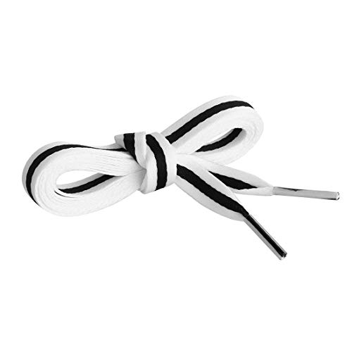 Allegra K 2 Pairs Shoe Strings Colorful Color Block Stripe Canvas Flat Shoelace 120Cm/47.24" White-Black-White #TOP2