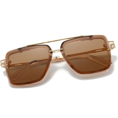 Image of Xpectrum Retro Square Aviator Sunglasses for Men Women Vintage 70s Disco Gangster Style Rectangle Glasses
