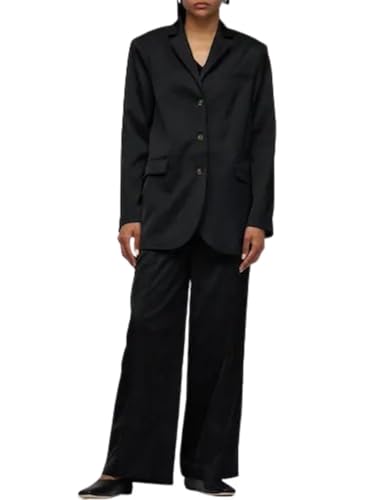 Ensemble costume en satin femme veste simple boutonnage et pantalon large fluide infroissable