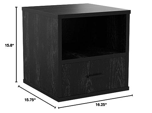 Side Table with Storage - Minimalist Modern Nightstand or End Table with Drawer - Stackable Modular Accent Table for Bedroom, Living Room, or Office by Lavish Home (Black Woodgrain)