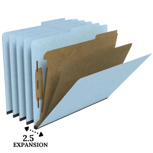 1Intheoffice Classification Folders, 2 Divider Classification Folders, File Folders With Dividers, 2.5" Expansion, Letter Size, Light Blue, 20 Pcs #TOP1