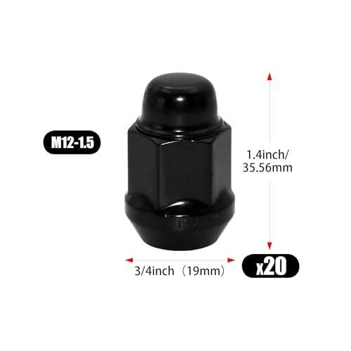 Image of 20pcs Black M12x1.5 Closed End Bulge Acorn Lug Nuts, 1.4 inch Length Cone Seat 19mm Hex