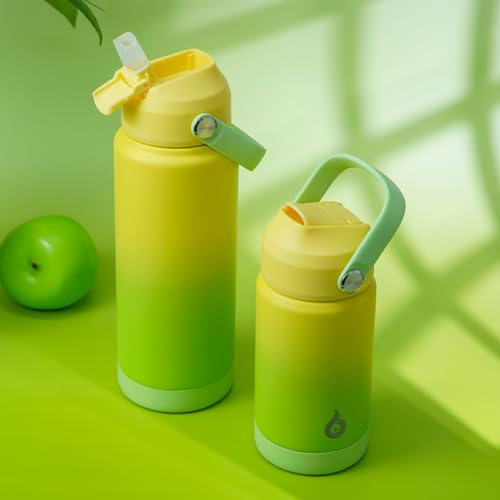 Image of BJPKPK Insulated Water Bottle with Straw Lid, 12oz Thermo Water Bottles, Flex Handle & Non-slip Boot, BPA Free Leak Proof Stainless Steel Metal Thermo, Tumblers, Cups,Fresh Green