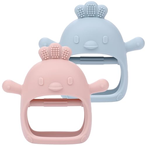 Image of Baby Teething Toys, Soft Silicone Baby Teether Toys for 0-6 Months, Anti-Drop Hand Wrist Wearable Teether, Chew Toys for Sucking Needs, Baby Mitten Teether for Soothing Sore Gum