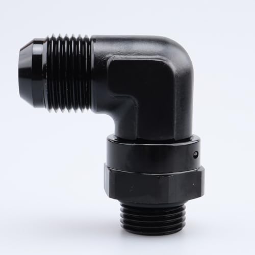 Image of AC PERFORMANCE Black Aluminum 90 Degree -10 AN Male Flare to -8 AN ORB O Ring Port Thread 3 /4 x 16 Swivel Fitting Adapter