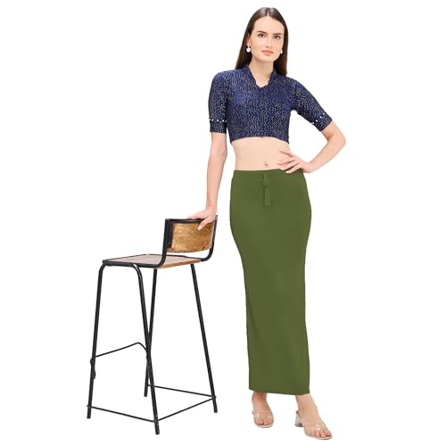 Image of DESI GIRL Satin Shimmer Stretchable Saree Shapewear Petticoat with Drawstring for Women | Mermaid fit Saree Petticoat with Side Slit for Easy Movement | Saree Shaper | Long inskirt
