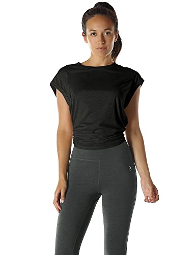 Icyzone Open Back Workout Top Shirts - Yoga T-Shirts Activewear Exercise Tops For Women(Pack Of 2) (S, Black/Pale Blush) #TOP1