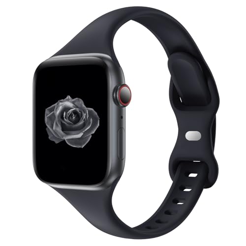 Image of Thin Slim Band Compatible with Apple Watch 38mm 40mm 41mm 42mm 44mm 45mm 46mm 49mm, Replacement Silicone Sport Strap for iWatch Series 11 /10 /9 /8 /7 /6 /5 /4 /3 /2 /1 Ultra SE Women Men, Midnight