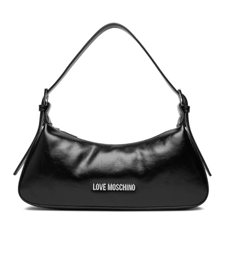 Sac Love Moschino Noir avec Détails en Nickel Sac Porté Épaule pour Femme