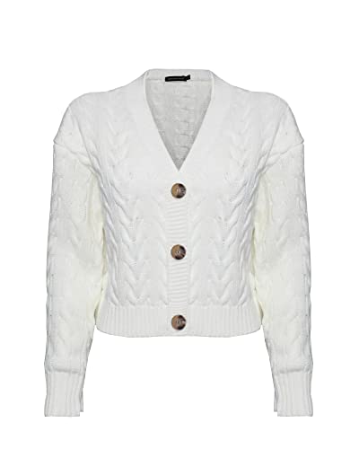Image of Generation Fashion New Ladies Women Knitted Long Sleeve Button Down Cable Knit Cardigans Crop Top Sweater Jumper [Cream,M]
