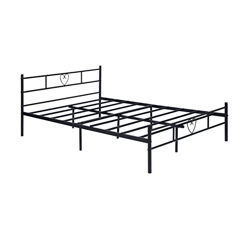 Double Bed Doppelbett Metallbett Bettrahmen Bettgestell für 140x190CM Matratze, Metall Bodenbett Schlafzimmer Bett mit Kopfteil Geeignet für Gästebett Jugendbett Seniorenbetten/Schwarz/Stil B