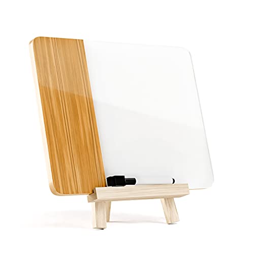 Griply 9 x 11.75 Inch Glass and Wood Whiteboard | Small White Board | Dry Erase Board | Mini Desktop | Reversible Use Both Sides