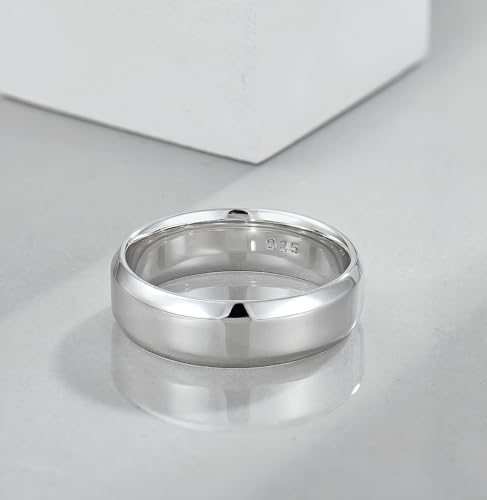 STARCHENIE 6mm Wedding Band Ring for Men Solid 925 Sterling Silver Comfort Fit High Polish Finish Beveled Edge (Size 8-12) - Silver, Gold, Black4