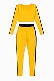 Cosplaya Yellow Black Stripe Costume Crop top and Leggings Set Womens Adult Teens Croptop Halloween Costumes, L