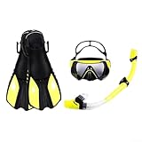 Schnorchelset für jedermann Verstellbare Maske, Dry Top Schnorchel und Flossen für ultimative Unterwassererfahrung (S/M schwarz und gelb)
