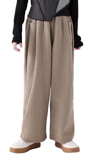 Pantalon en velours côtelé fille large et décontracté à taille haute élastique pour enfants