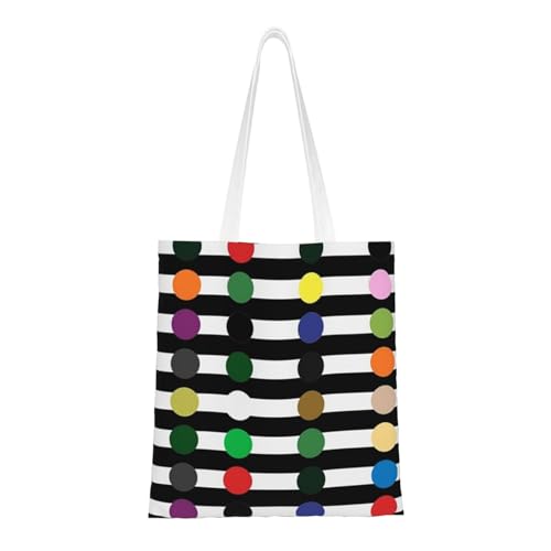Canvas Tote Bag for Women Shoulder Tote Purse Reusable Grocery Bag Rainbow Polka Dot Stripe Aesthetic Shopping Bags