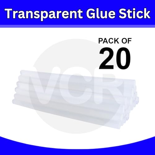 Image of VCR 11mm Glue Sticks for Glue Gun - 11mm x 165mm in Length - Hot Melt Transparent Glue Stick - Pack of 20 - Bonding Adhesive Glue Sticks for DIY - Arts Crafts - Schools and Industries