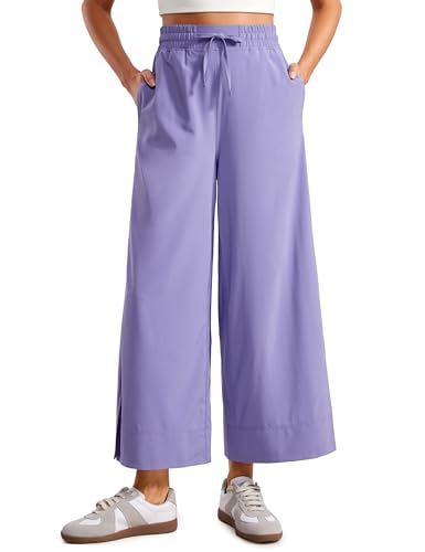 Image of CRZ YOGA Lightweight Wide Leg Crop Pants 25 inch | Casual, Travel, Comfy, Soft, Split, Loose Fit, Pockets, for Women