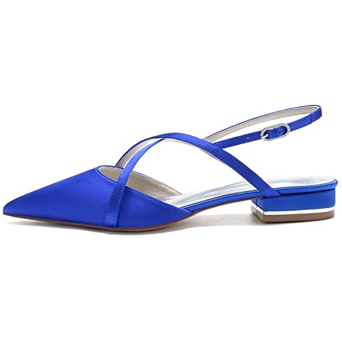 Satin Wedding Shoes Bridal Flat Pointed Toe Women Slingback Flats 2.5Cm3