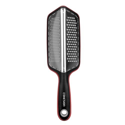 Kitchen Cheese Grater Stainless Steel 2-in-1 Coarse and Fine Double-Sided Vegetable Lemon Truffle Ginger Cucumber Grater Safe Design Easy to Clean - Red