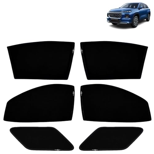 Image of KINGSWAY Car Sun Shade Curtains Only Compatible with Maruti Suzuki Grand Vitara (2022 Onwards) | Z-Black Fix-Type (Non-Magnetic) | UV & Heat Protection | Pack of 6 Pcs