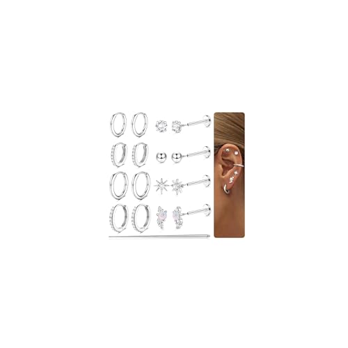 Jstyle 8ペア ピアス セット レディース ゴールド シルバー シンプル スタッドピアス フープ リング 複数 小さめ 組み合わせ ジルコニア アレルギー対応 ステンレス 軟骨 女性 ジュエリー