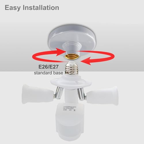 2 in 1 Light Socket Extender with Motion Sensor,Auto On/Off Motion Activated Light Sockets,E26/E27 to 2 Bulb Adapter,360 Degree Rotating 180 Degree Bending Indoor for Garage Basement(2 Pack) - Thumbnail 7