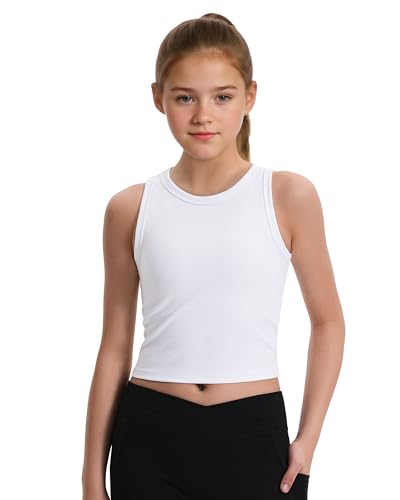 JOCMIC Girls Tank Tops Kids Athletic Tank Ribbed Knit High Neck Crop Tops for Gym Yoga2