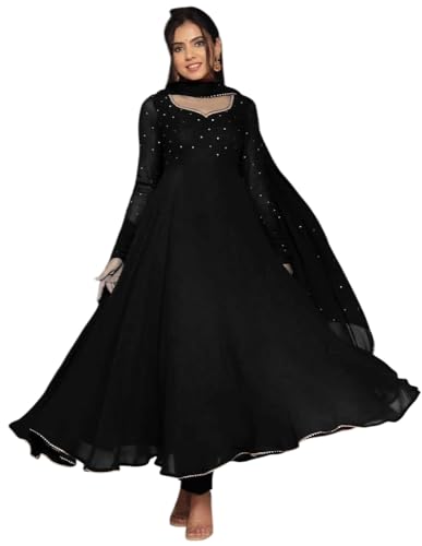Image of Elegant Fox Georgette Gown with Sequence Work & Moti Lace Dupatta Party & Ethnic for Women