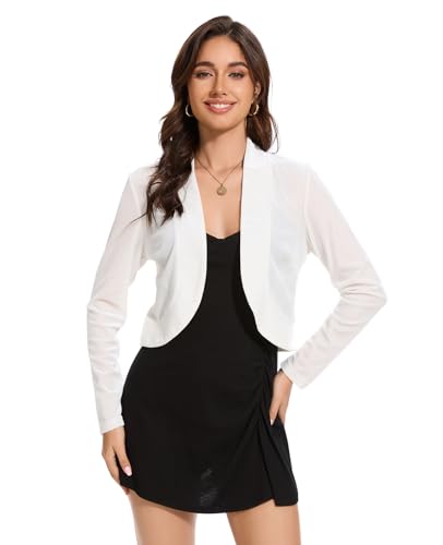 Image of Women's Long Sleeve Velvet Shrug for Dresses Cocktail Party Open Front Cropped Bolero Cardigan Top