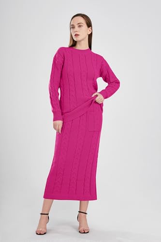 Image of utcoco Womens Sweater Sets Winter Chunky Cable Knit 2 Piece Outfits Sweater Skirt Set