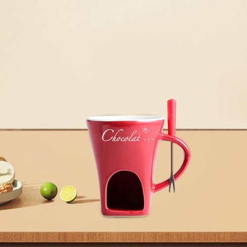 Fondue Mug Fondue Warmer Mug Butter Heater Candy Chocolate Melting Cup 130ml for Kitchen Anniversary Tapas Dessert Engagement, red