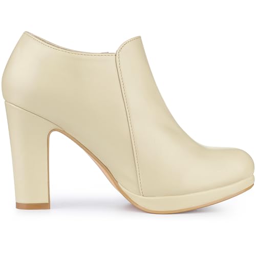 Allegra K Allegra K Women's Platform Round Toe Chunky Heels Beige Ankle Booties 7.5 M US