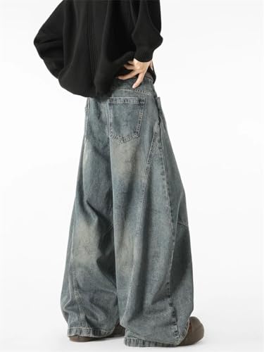 Men's Denim Pants Vintage Loose Casual Solid Color Wide Leg Jeans4