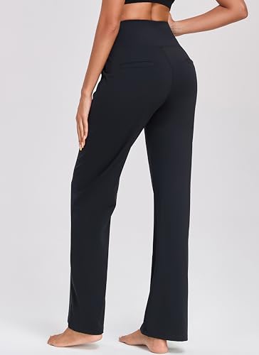 Oalka Women's Wide Leg Pants Hight Waisted Work Casual Yoga Workout Pants with Pockets Petite/Regular/Tall2