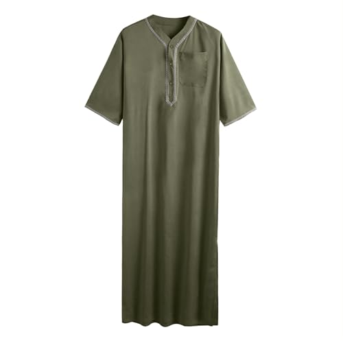 Men's Kaftan Thobe Long Sleeve Muslim Robe V Neck Kaftan Thobe Casual Outdoor Breathable Prayer caftan with Pockets4