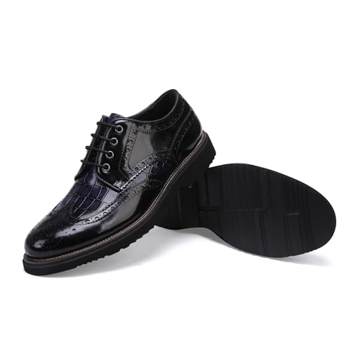 Image of Men's Dress Oxford Formal Shoes Leather Business Shoes for Men, Crocodile Pattern /Two Color Mix