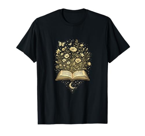 Fantasiebuch Blumen Himmlischer Garten Sterne Mond Lesen T-Shirt