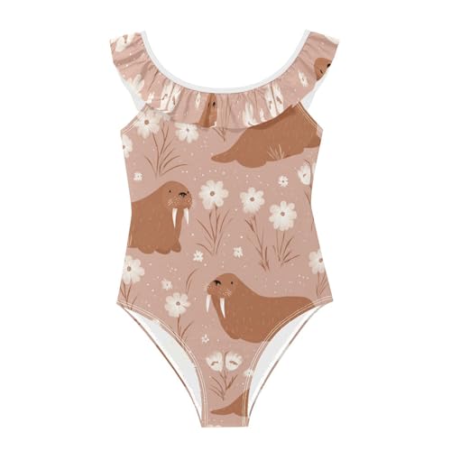 Traje de baño para niñas color marrón de verano bañador infantil con volantes 3-6 años 1