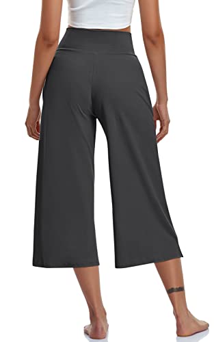 Image of TARSE Womens Casual Wide Leg Yoga Capris Crossover High Waist Capri Pants Loose Soft Pajama Pockets Sweatpants