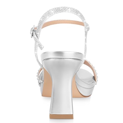 PIZZ ANNU Lena Women's Platform Heels High Block Chunky Sparkly Rhinestone Open Toe Ankle Strap Fashion Dress Pump Sandals Shoes for Party Wedding3