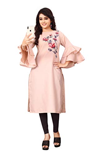 Image of OM SAI LATEST CREATION Slub-Rayon 3 /4 Sleeve Printed A-Line Kurti for Women