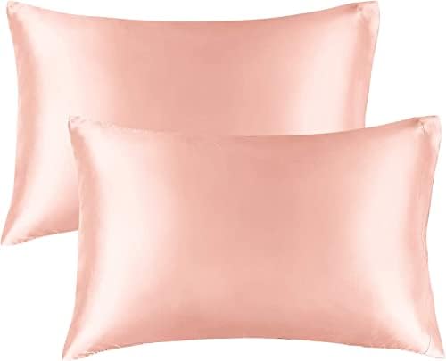 BEDELITE Satin Silk Pillowcase for Hair and Skin, Coral Pillow Cases Standard Size Set of 2 Pack Super Soft Pillow Case with Envelope Closure (20x26 Inches)