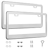 QUANQIUFEI 2 Pack License Plate Frames, Stainless Steel Car License Plate Cover Car Accessories with Screw Caps (Silver)