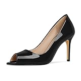 EDEFS Elegante Damen Pumps Schwarz Lackleder Peep Toe 8 cm Absatz Stiletto High Heels Abend Schuhe Büro Party Hochzeit EU38