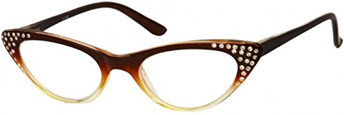 The Paulina Womens Cat Eye Reading Glasses Full Frame Rhinestone Readers, + 1.50 Brown Yellow Fade