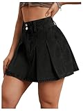 Milumia Women's Pleated Denim Skirt Trendy High Waisted Mini Jean Skater Skirts Black Medium