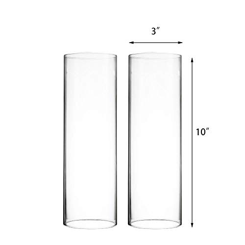 Cys Excel 6 Pcs (H:10" D:3") Open Ended Glass Hurricane Candleholder Tube Shade | Multiple Size Choices Open Flame Candle Chimney Tube Cover | Bottomless Cylinder #TOP1